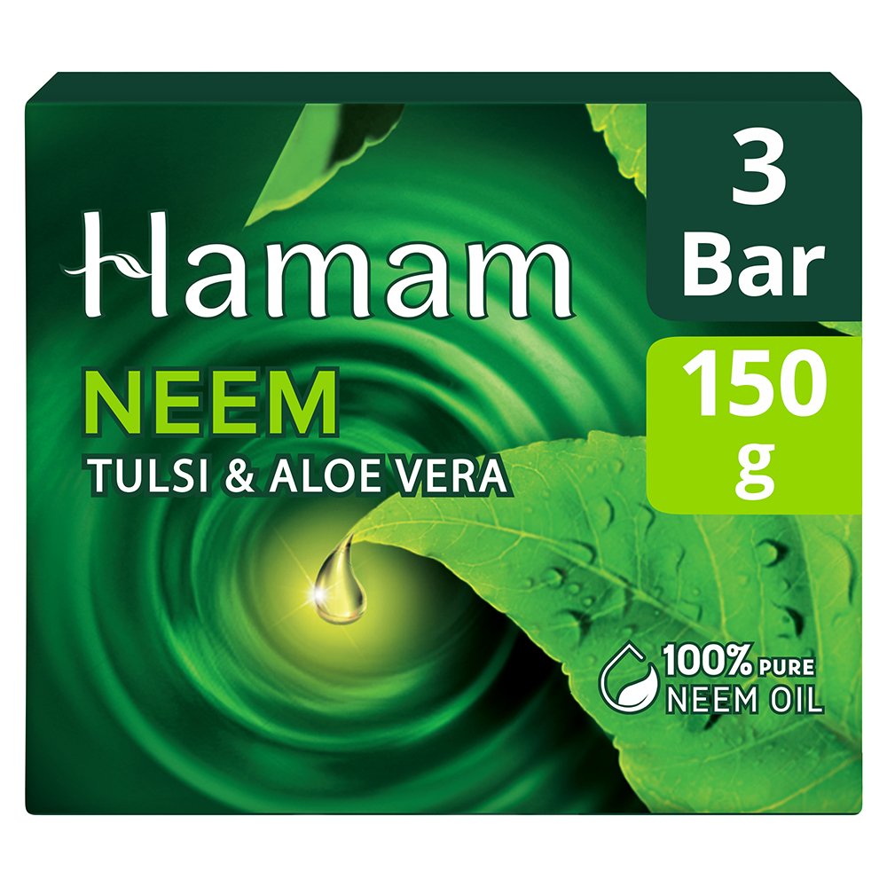 Hamam Neem Tulsi and Aloe vera Soap Bar, 150g (Pack of 3)